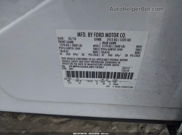 2FMPK3G9XJBC18361 2018 FORD EDGE Белый Вид подкапотного пространства