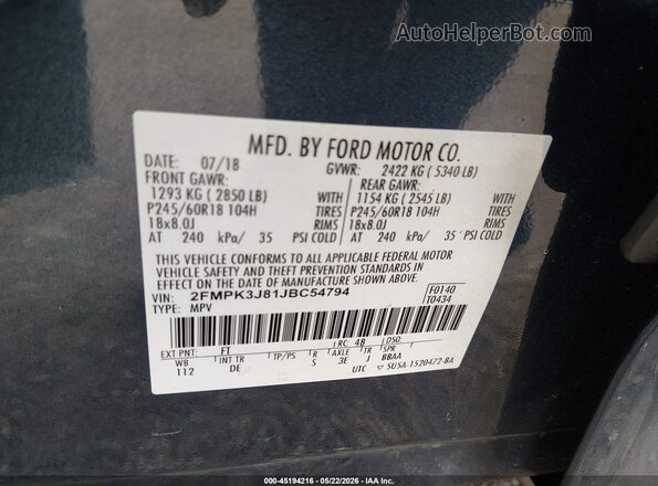 2FMPK3J81JBC54794 2018 FORD EDGE Blue 