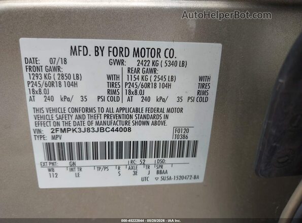 2FMPK3J83JBC44008 2018 FORD EDGE Champagne Widok komory silnika