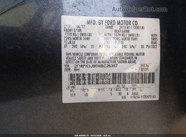2FMPK3J90HBC26357 2017 FORD EDGE Серый Вид подкапотного пространства