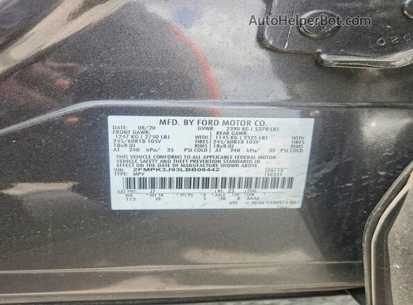 2FMPK3J93LBB08442 2020 FORD EDGE Gray Widok naklejki z numerem VIN