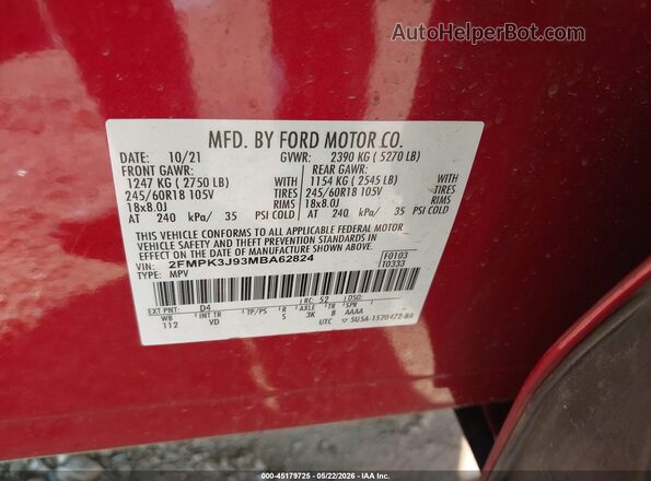 2FMPK3J93MBA62824 2021 FORD EDGE Red Вид підкапотного простору