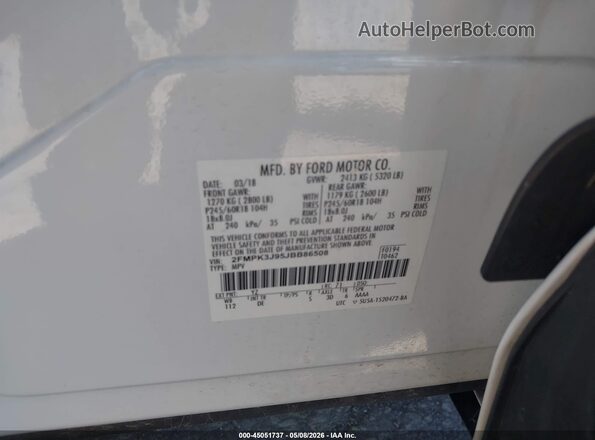 2FMPK3J95JBB86508 2018 FORD EDGE White Շարժիչի բաժամունքի տեսք