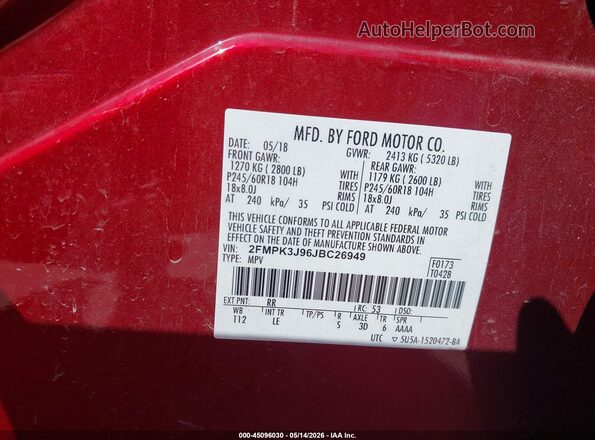 2FMPK3J96JBC26949 2018 FORD EDGE Red 