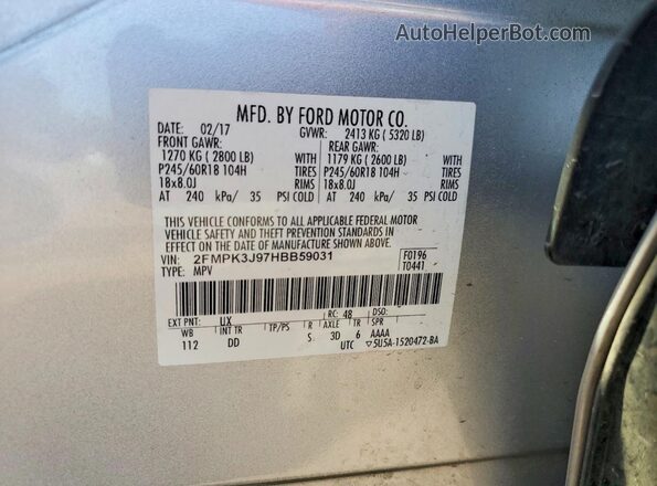 2FMPK3J97HBB59031 2017 FORD EDGE Silver 