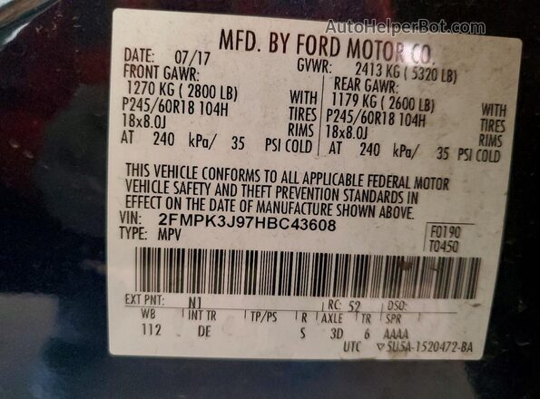 2FMPK3J97HBC43608 2017 FORD EDGE Синий Вид подкапотного пространства