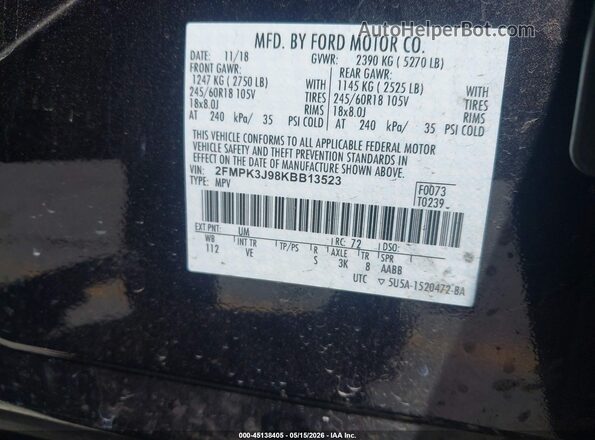 2FMPK3J98KBB13523 2019 FORD EDGE Черный Вид подкапотного пространства
