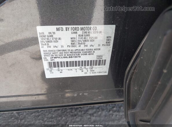 2FMPK3J98LBB19078 2020 FORD EDGE Gray Вид підкапотного простору