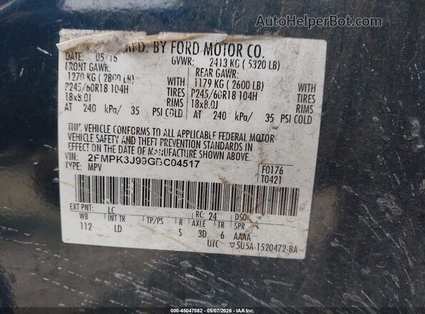 2FMPK3J99GBC04517 2016 FORD EDGE Blue Вид підкапотного простору