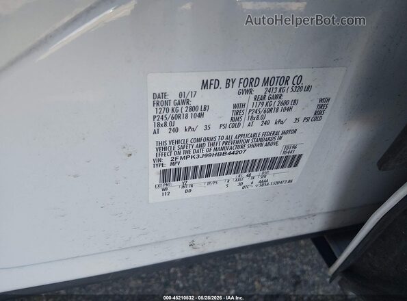 2FMPK3J99HBB44207 2017 FORD EDGE White Вид підкапотного простору