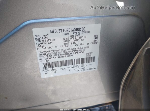 2FMPK3J9XMBA16875 2021 FORD EDGE Silver ძრავის განყოფილების ხედი