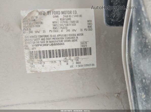 2FMPK3K81JBB95003 2018 FORD EDGE Gold Engine compartment view