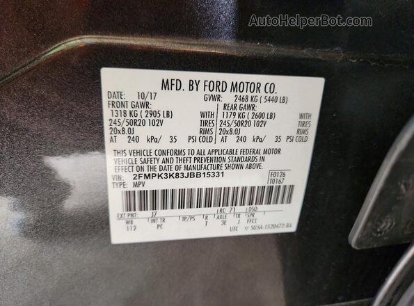 2FMPK3K83JBB15331 2018 FORD EDGE Gray 