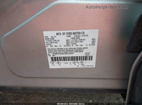 2FMPK3K8XJBC32937 2018 FORD EDGE Silver Engine compartment view