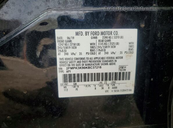 2FMPK3K90KBC37218 2019 FORD EDGE Black 