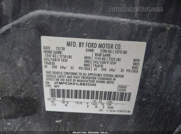 2FMPK3K91LBB53345 2020 FORD EDGE Gray Вид підкапотного простору