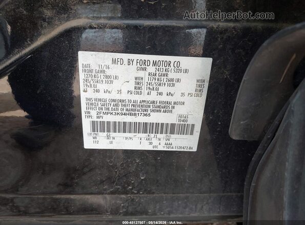 2FMPK3K94HBB17365 2017 FORD EDGE Black Շարժիչի բաժամունքի տեսք
