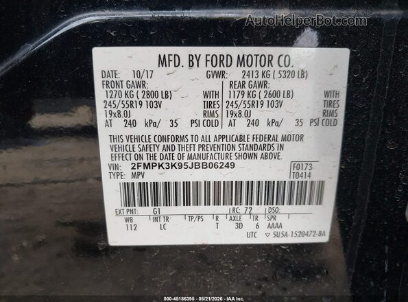 2FMPK3K95JBB06249 2018 FORD EDGE Black Вид підкапотного простору