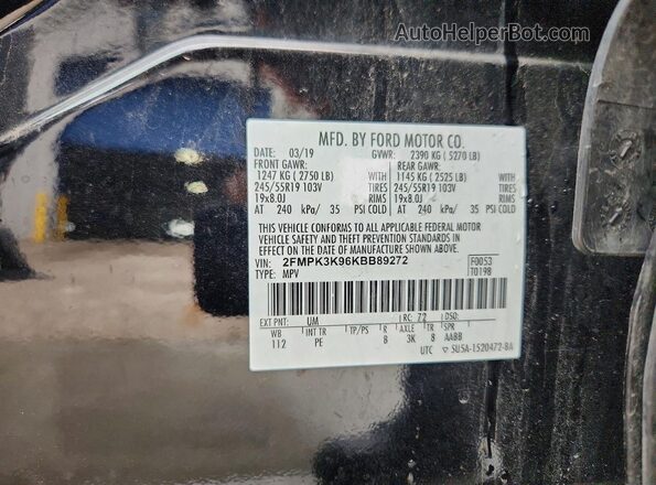 2FMPK3K96KBB89272 2019 FORD EDGE Черный Вид наклейки с VIN-кодом
