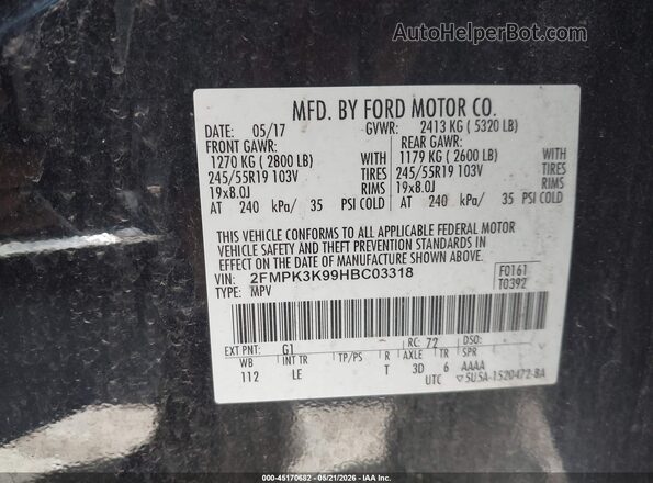 2FMPK3K99HBC03318 2017 FORD EDGE Black ძრავის განყოფილების ხედი