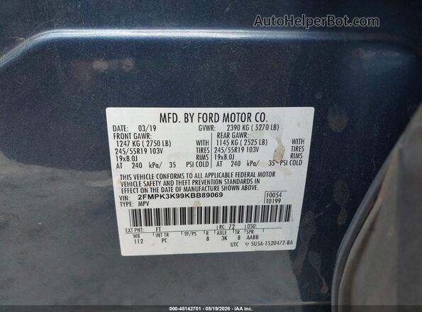 2FMPK3K99KBB89069 2019 FORD EDGE Dark Blue Widok komory silnika