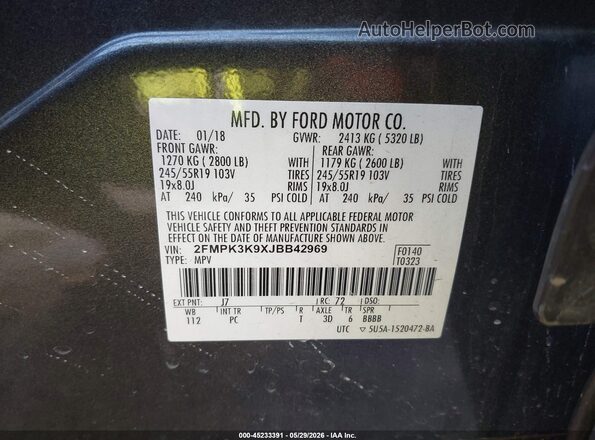 2FMPK3K9XJBB42969 2018 FORD EDGE Gray Widok komory silnika
