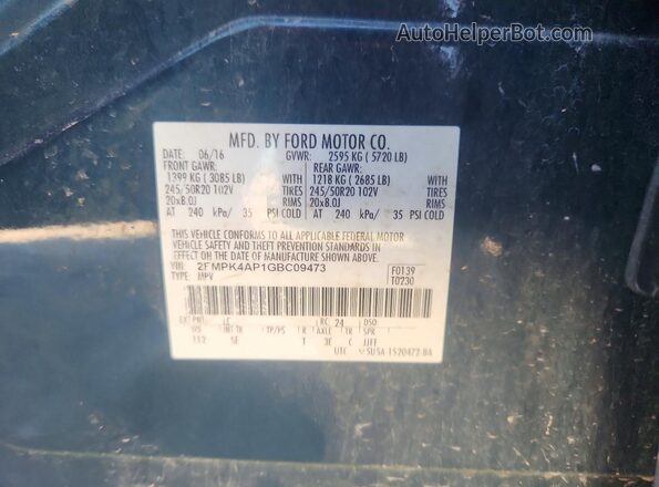 2FMPK4AP1GBC09473 2016 FORD EDGE Blue 
