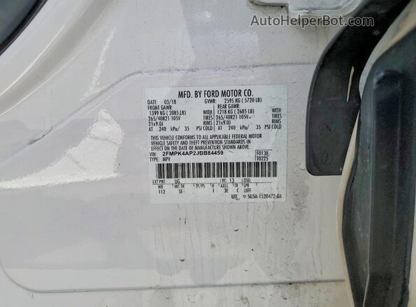 2FMPK4AP2JBB84459 2018 FORD EDGE Белый 