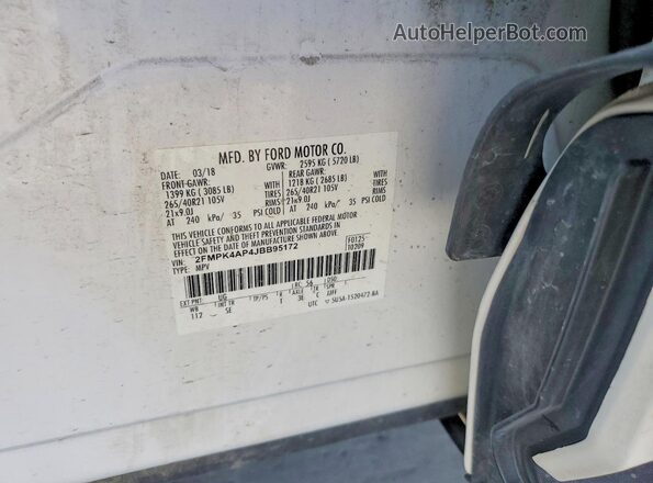 2FMPK4AP4JBB95172 2018 FORD EDGE Белый Вид подкапотного пространства