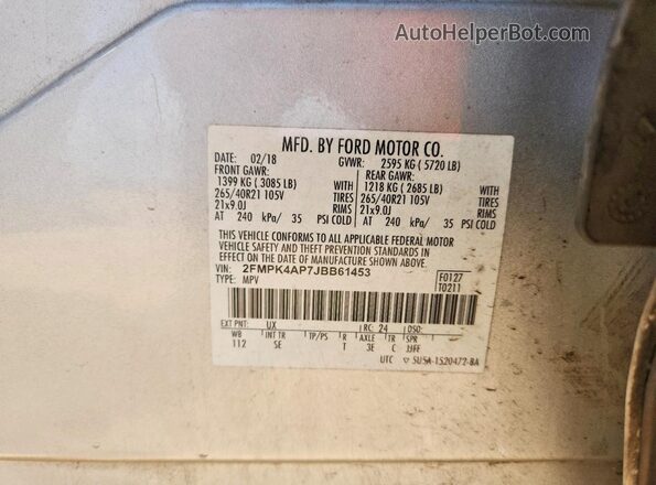 2FMPK4AP7JBB61453 2018 FORD EDGE Серебряный 