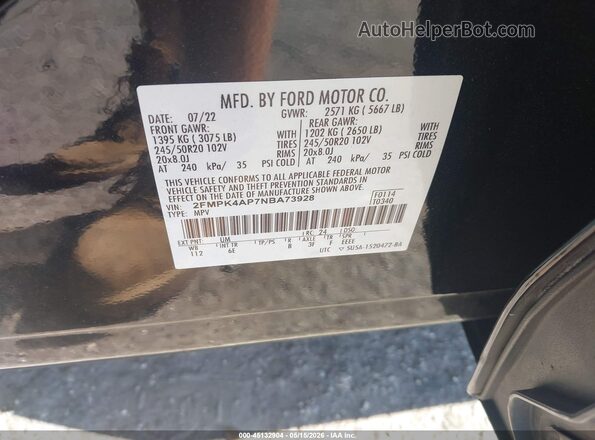 2FMPK4AP7NBA73928 2022 FORD EDGE Black 