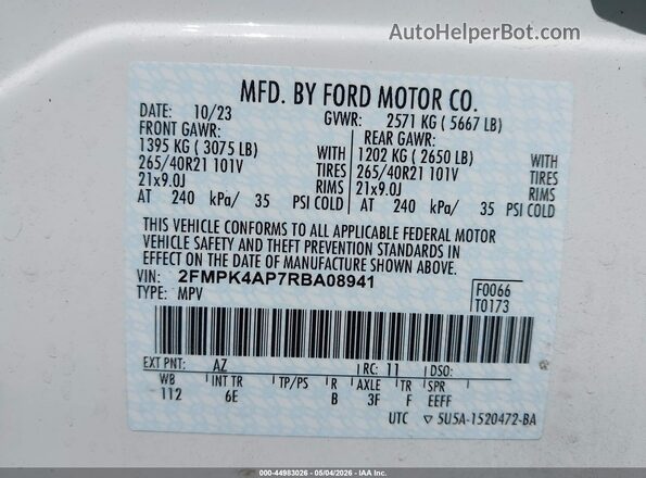2FMPK4AP7RBA08941 2024 FORD EDGE White 