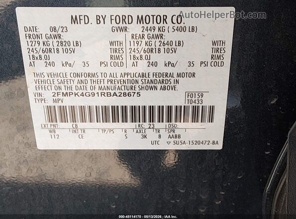 2FMPK4G91RBA28675 2024 FORD EDGE Black Շարժիչի բաժամունքի տեսք