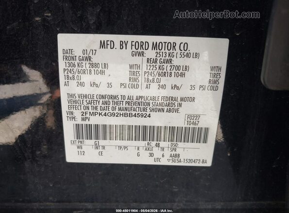 2FMPK4G92HBB45924 2017 FORD EDGE Черный Вид подкапотного пространства