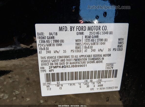 2FMPK4G92JBB99651 2018 FORD EDGE Черный 
