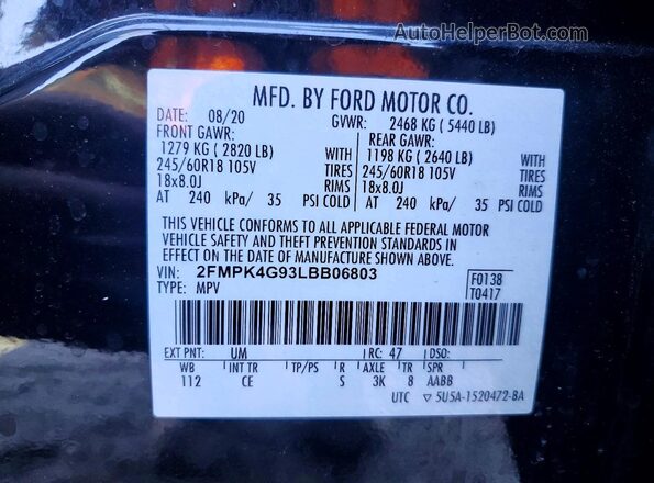 2FMPK4G93LBB06803 2020 FORD EDGE Black 