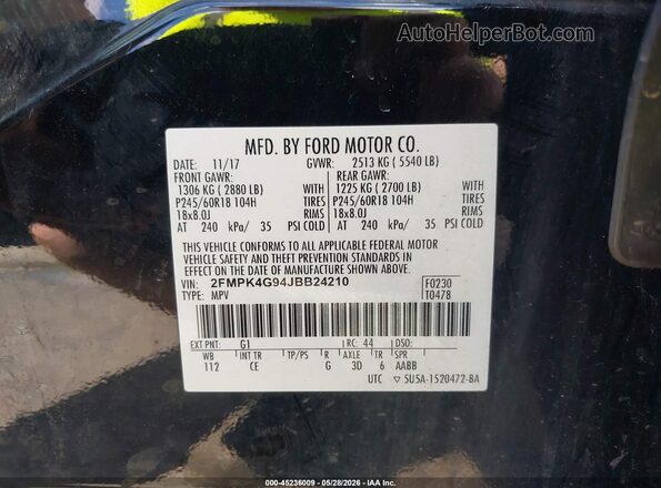 2FMPK4G94JBB24210 2018 FORD EDGE Черный Вид подкапотного пространства