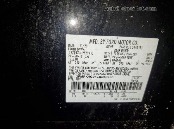 2FMPK4G94LBB63706 2020 FORD EDGE Черный Вид наклейки с VIN-кодом