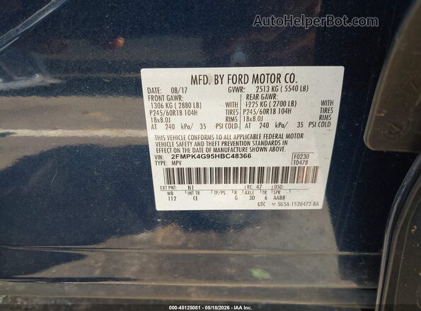 2FMPK4G95HBC48366 2017 FORD EDGE Blue Շարժիչի բաժամունքի տեսք