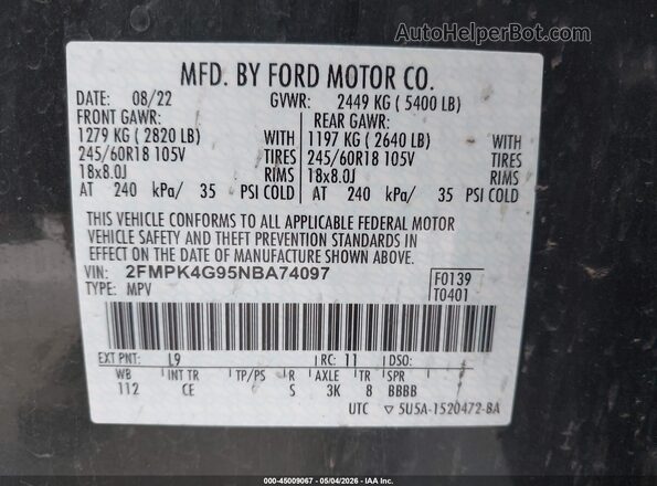 2FMPK4G95NBA74097 2022 FORD EDGE Черный 