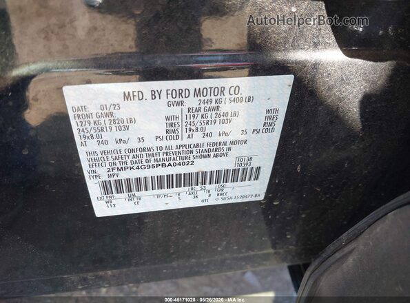 2FMPK4G95PBA04022 2023 FORD EDGE Black Vista del compartimento del motor
