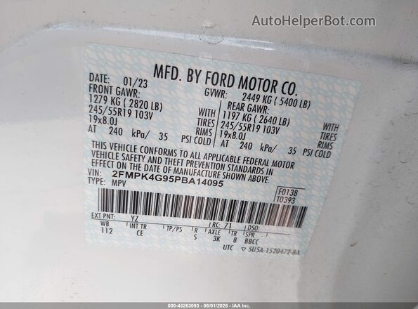 2FMPK4G95PBA14095 2023 FORD EDGE White 