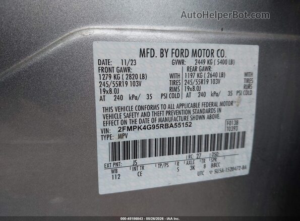 2FMPK4G95RBA55152 2024 FORD EDGE Silver 