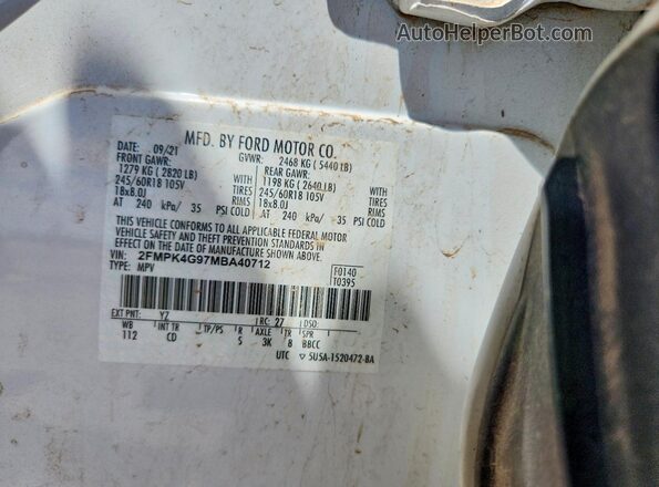 2FMPK4G97MBA40712 2021 FORD EDGE White VIN sticker view