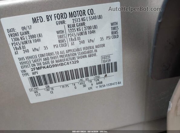 2FMPK4G99HBC61329 2017 FORD EDGE Gold Engine compartment view