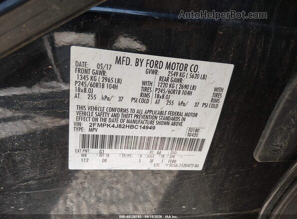 2FMPK4J82HBC14949 2017 FORD EDGE Black Vista del compartimento del motor