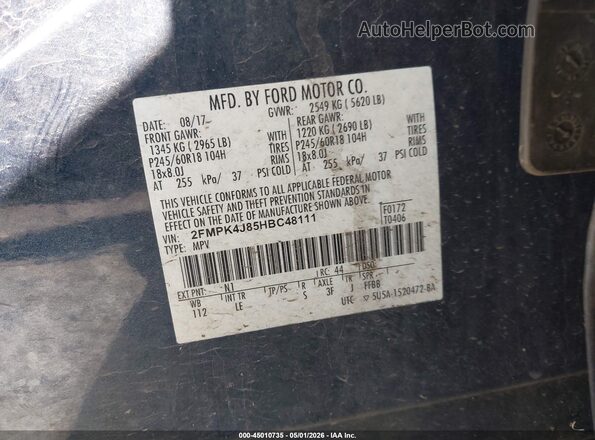 2FMPK4J85HBC48111 2017 FORD EDGE Blue Շարժիչի բաժամունքի տեսք