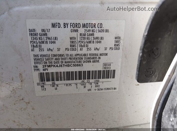 2FMPK4J87HBC50863 2017 FORD EDGE White ძრავის განყოფილების ხედი