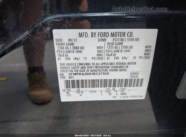 2FMPK4J90HBC67920 2017 FORD EDGE Black Widok komory silnika