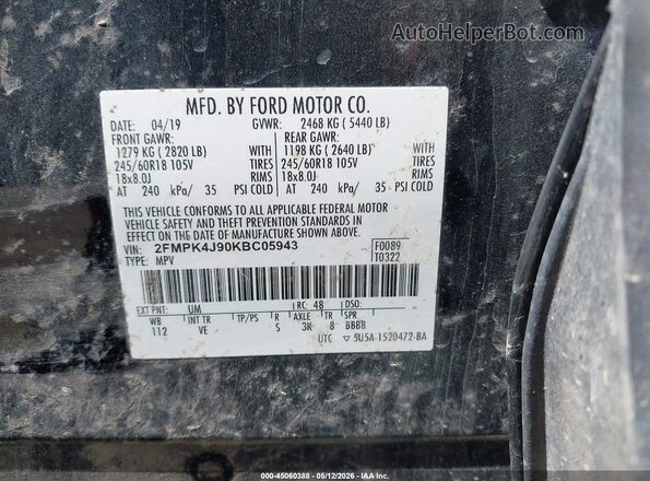 2FMPK4J90KBC05943 2019 FORD EDGE Black Widok komory silnika